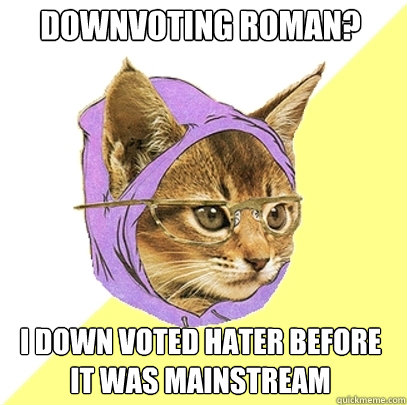 downvoting roman? I down voted hater before it was mainstream  Hipster Kitty