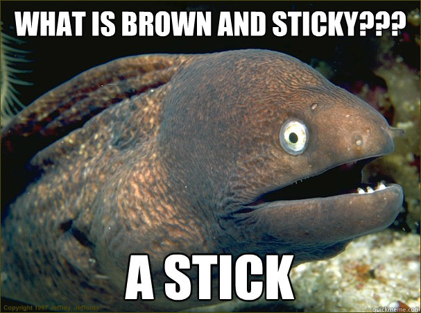 What is brown and sticky??? A stick  Bad Joke Eel