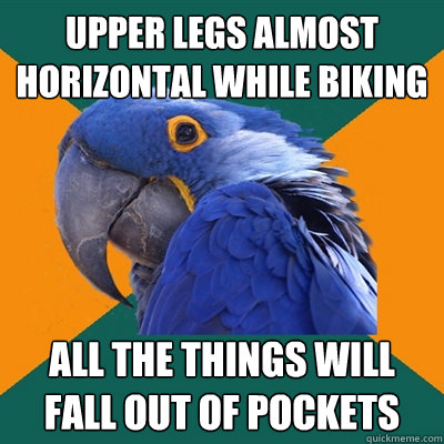 Upper legs almost horizontal while biking All the things will fall out of pockets  Paranoid Parrot