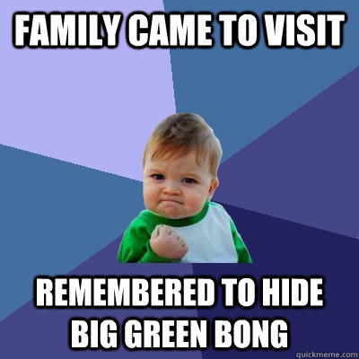 Family came to visit remembered to hide big green bong  Success Kid