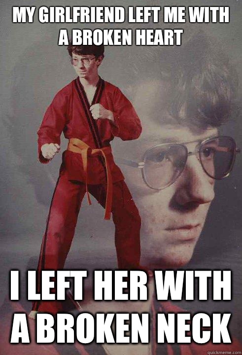 My girlfriend left me with a broken heart I left her with a broken neck   Karate Kyle