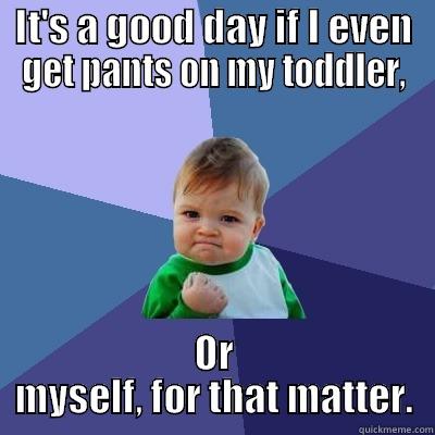 IT'S A GOOD DAY IF I EVEN GET PANTS ON MY TODDLER, OR MYSELF, FOR THAT MATTER. Success Kid