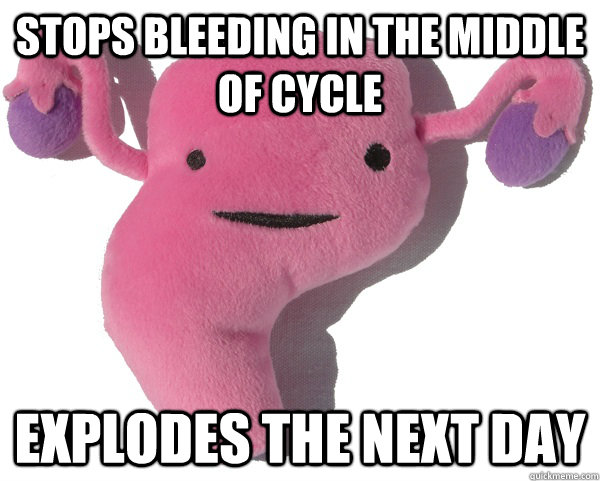 Stops bleeding in the middle of cycle explodes the next day - Stops bleeding in the middle of cycle explodes the next day  Scumbag Period