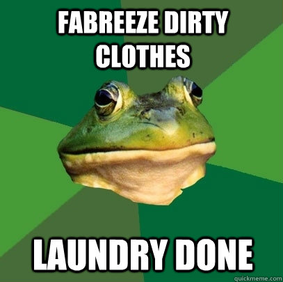 fabreeze dirty clothes laundry done  Foul Bachelor Frog