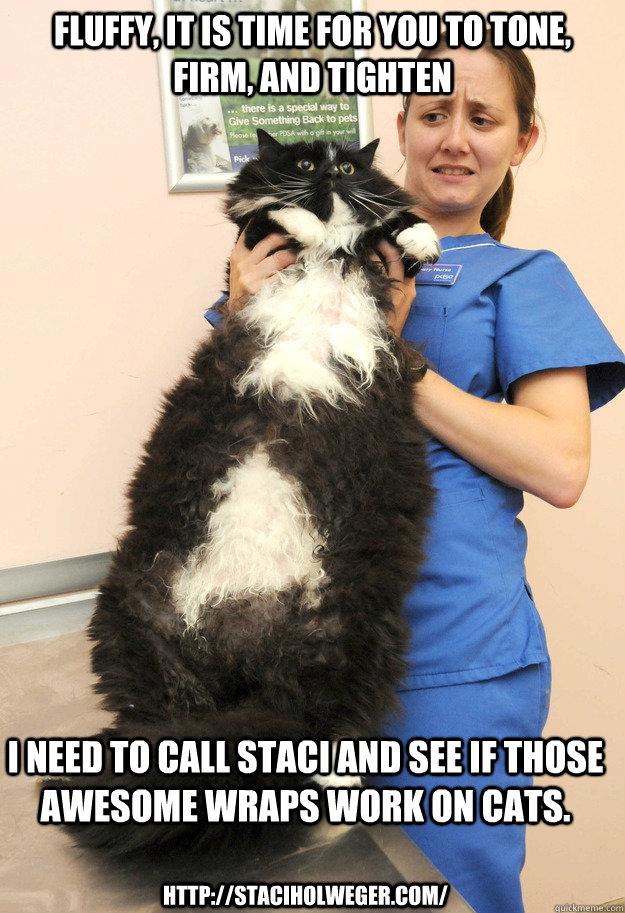 Fluffy, It is time for you to tone, firm, and tighten I need to call Staci and see if those awesome wraps work on cats. http://staciholweger.com/  Try and you will fail