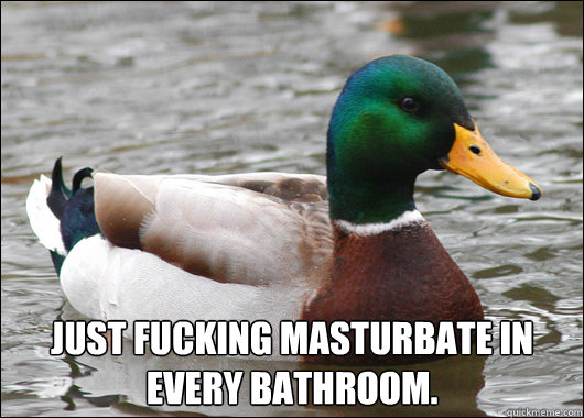  Just fucking masturbate in every bathroom.   Actual Advice Mallard