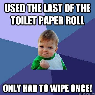 Used the last of the toilet paper roll Only had to wipe once! - Used the last of the toilet paper roll Only had to wipe once!  Success Kid
