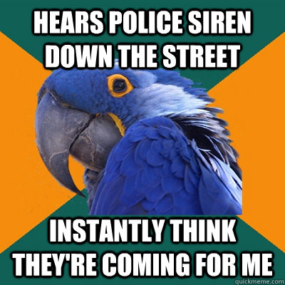 Hears police siren down the street instantly think they're coming for me  Paranoid Parrot