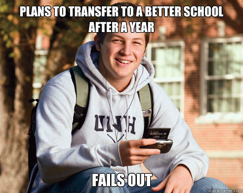 Plans to transfer to a better school after a year fails out  College Freshman