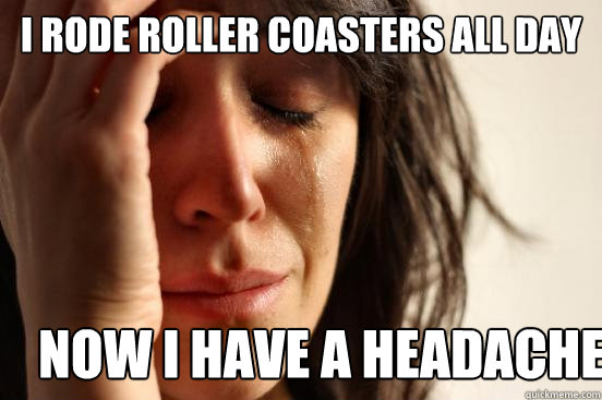 I rode roller coasters all day now i have a headache  First World Problems