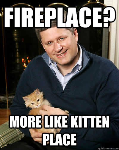 fireplace? more like kitten place  Scumbag harper