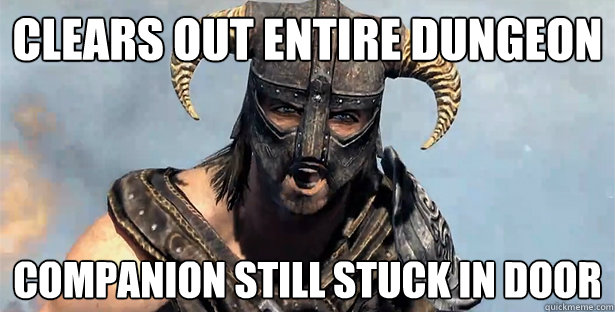 Clears out entire dungeon Companion still stuck in door  Skyrim time wasting