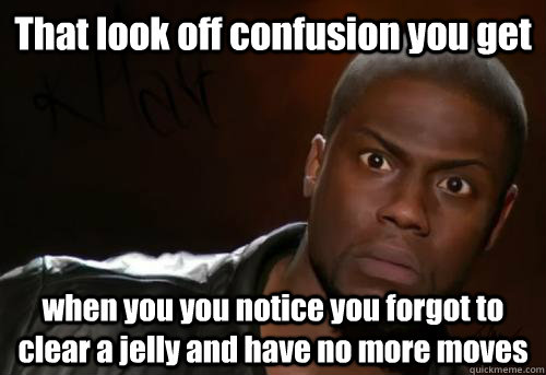 That look off confusion you get when you you notice you forgot to clear a jelly and have no more moves  Kevin Hart