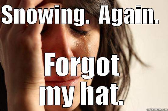 SNOWING.  AGAIN.   FORGOT MY HAT. First World Problems