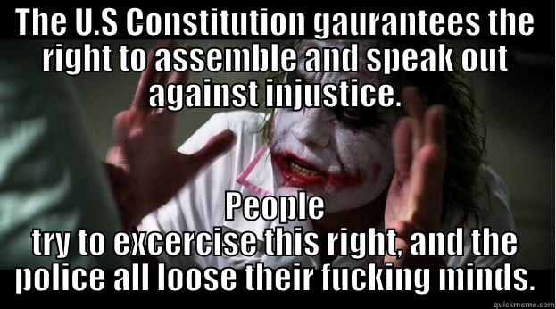 THE U.S CONSTITUTION GAURANTEES THE RIGHT TO ASSEMBLE AND SPEAK OUT AGAINST INJUSTICE. PEOPLE TRY TO EXCERCISE THIS RIGHT, AND THE POLICE ALL LOOSE THEIR FUCKING MINDS. Joker Mind Loss