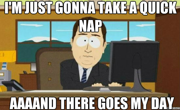 I'm just gonna take a quick nap AAAAND there goes my day  aaaand its gone