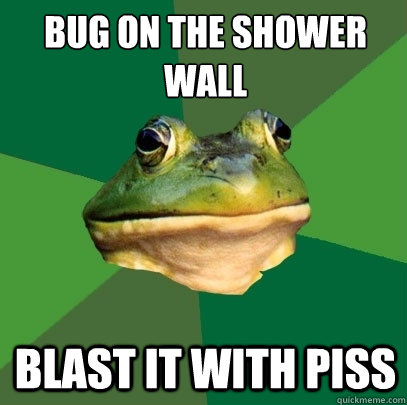 bug on the shower wall blast it with piss  Foul Bachelor Frog