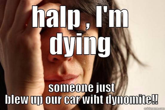 HALP , I'M DYING SOMEONE JUST BLEW UP OUR CAR WIHT DYNOMITE!! First World Problems
