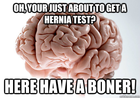 oh, your just about to get a hernia test? here have a boner!  Scumbag Brain