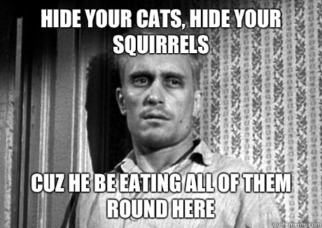 Hide your cats, Hide your squirrels Cuz he be eating all of them round here - Hide your cats, Hide your squirrels Cuz he be eating all of them round here  Boo Radley