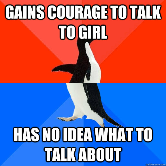 gains courage to talk to girl has no idea what to talk about  Socially Awesome Awkward Penguin