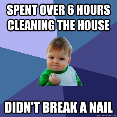 Spent over 6 hours cleaning the house Didn't break a nail  Success Kid