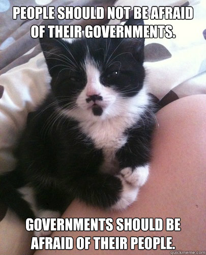 People should not be afraid of their governments. Governments should be afraid of their people.  - People should not be afraid of their governments. Governments should be afraid of their people.   Guy Fawkes Cat