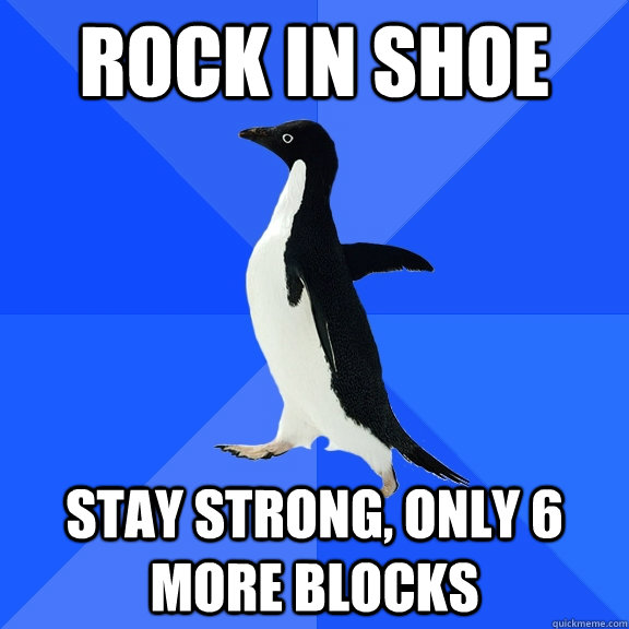 rock in shoe Stay strong, only 6 more blocks  Socially Awkward Penguin