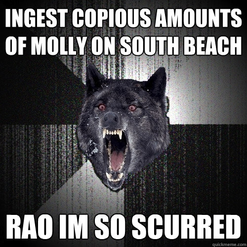 INGEST COPIOUS AMOUNTS OF MOLLY ON SOUTH BEACH RAO IM SO SCURRED  Insanity Wolf