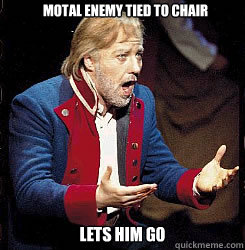 Motal enemy tied to chair Lets him go  