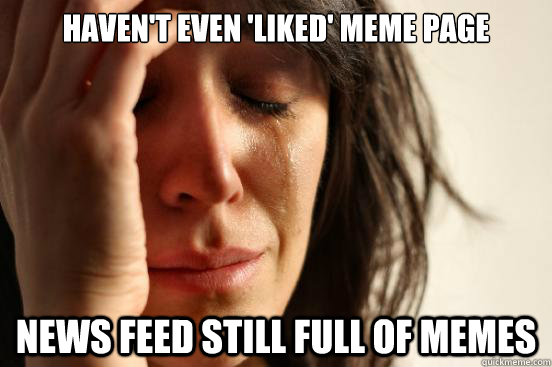 Haven't even 'liked' meme page News feed still full of memes  First World Problems