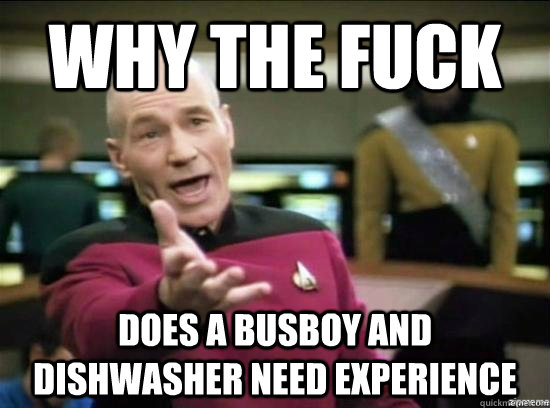 Why the fuck does a busboy and dishwasher need experience   Annoyed Picard HD