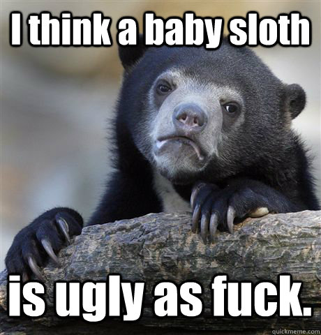 I think a baby sloth is ugly as fuck.  Confession Bear