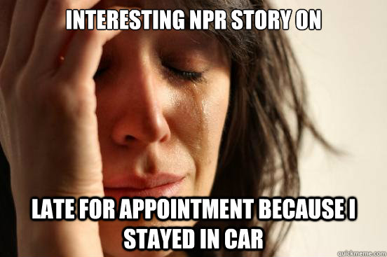 interesting npr story on late for appointment because I stayed in car  First World Problems