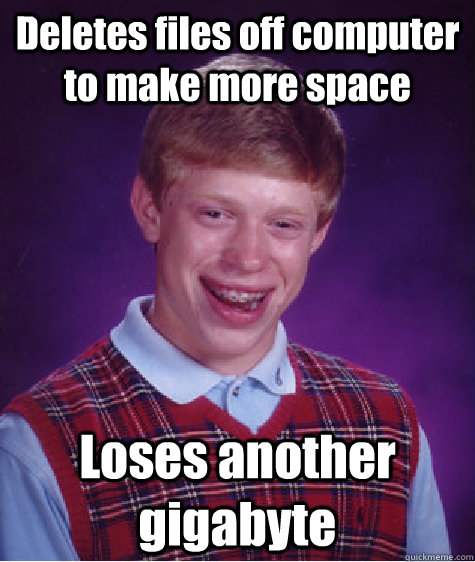 Deletes files off computer to make more space Loses another gigabyte  - Deletes files off computer to make more space Loses another gigabyte   Misc
