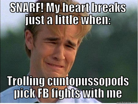 SNARF! MY HEART BREAKS JUST A LITTLE WHEN: TROLLING CUNTOPUSSOPODS PICK FB FIGHTS WITH ME 1990s Problems