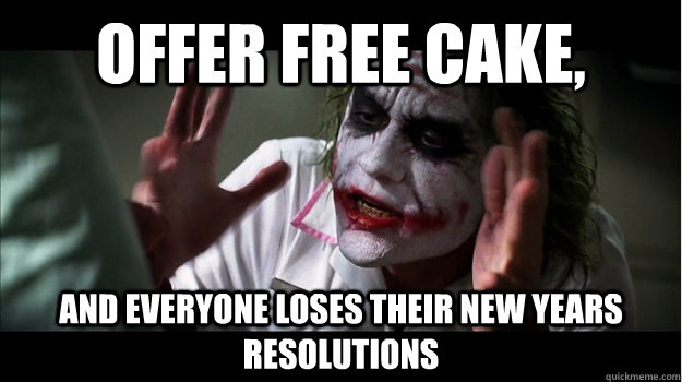 Offer free cake, And everyone loses their new years resolutions  Joker Mind Loss