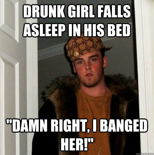 drunk girl falls asleep in his bed 