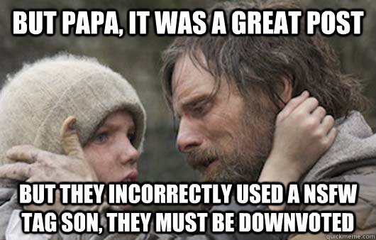 But papa, It was a great post But they incorrectly used a NSFW tag son, they must be downvoted  Viggo Explains Reddit