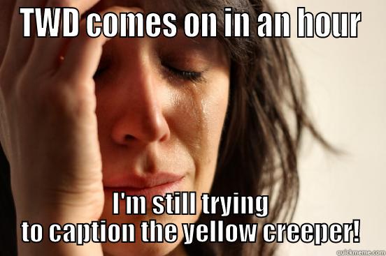TWD COMES ON IN AN HOUR I'M STILL TRYING TO CAPTION THE YELLOW CREEPER! First World Problems