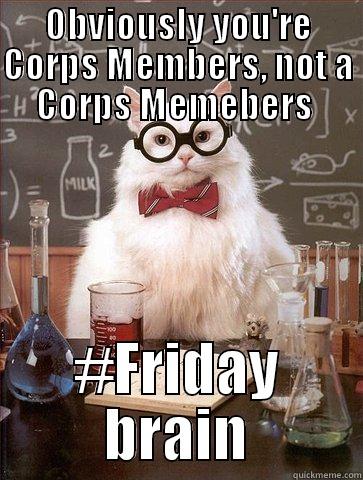 Science  - OBVIOUSLY YOU'RE CORPS MEMBERS, NOT A CORPS MEMEBERS  #FRIDAY BRAIN Science Cat