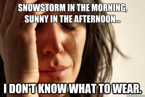 Snowstorm in the morning, 
sunny in the afternoon... I don't know what to wear.  First World Problems