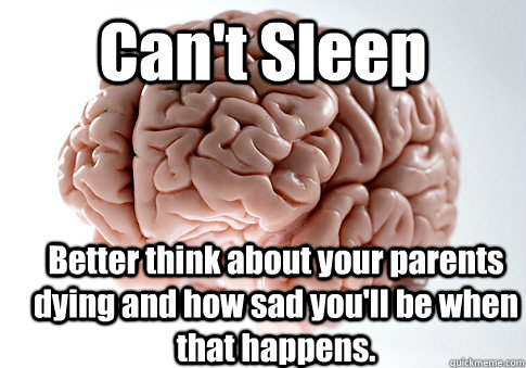 Can't Sleep Better think about your parents dying and how sad you'll be when that happens.  - Can't Sleep Better think about your parents dying and how sad you'll be when that happens.   Scumbag Brain