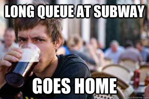 Long queue at subway goes home  Lazy College Senior