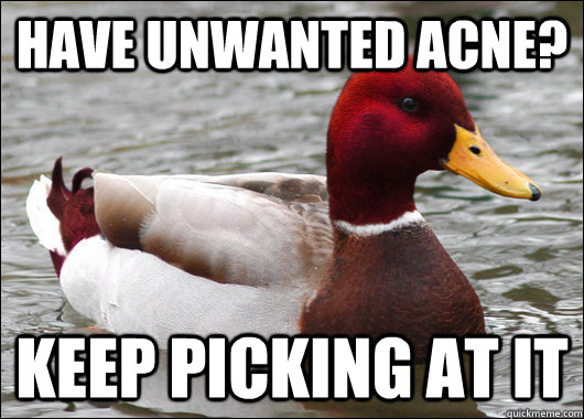 Have unwanted acne? keep picking at it - Have unwanted acne? keep picking at it  Malicious Advice Mallard