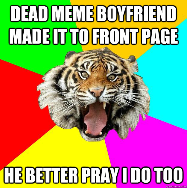 dead meme boyfriend made it to front page he better pray i do too  Time of the Month Tiger