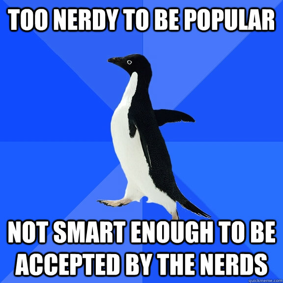 Too nerdy to be popular not smart enough to be accepted by the nerds  Socially Awkward Penguin