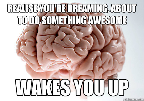 realise you're dreaming, about to do something awesome wakes you up  Scumbag Brain
