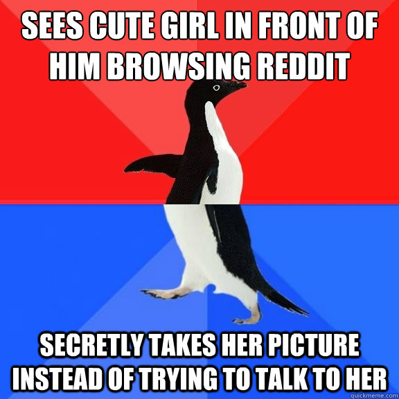 sees cute girl in front of him browsing reddit secretly takes her picture instead of trying to talk to her - sees cute girl in front of him browsing reddit secretly takes her picture instead of trying to talk to her  Socially Awksome Penguin