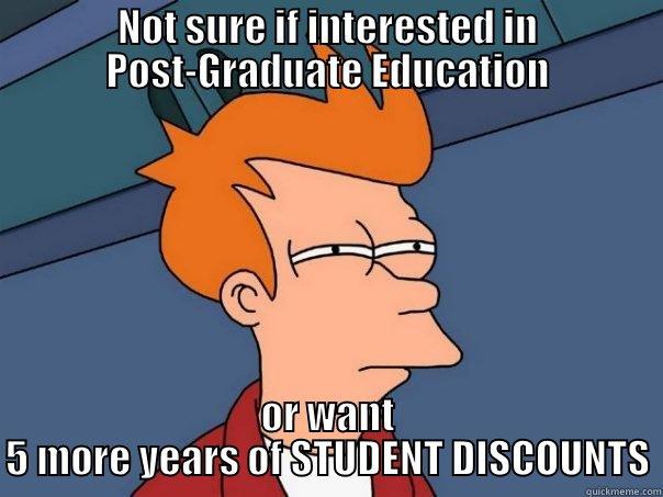 NOT SURE IF INTERESTED IN POST-GRADUATE EDUCATION OR WANT 5 MORE YEARS OF STUDENT DISCOUNTS Futurama Fry
